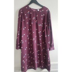 Old Navy Dress Womens XXL Burgundy Floral Long Sleeve Shift Lightweight …